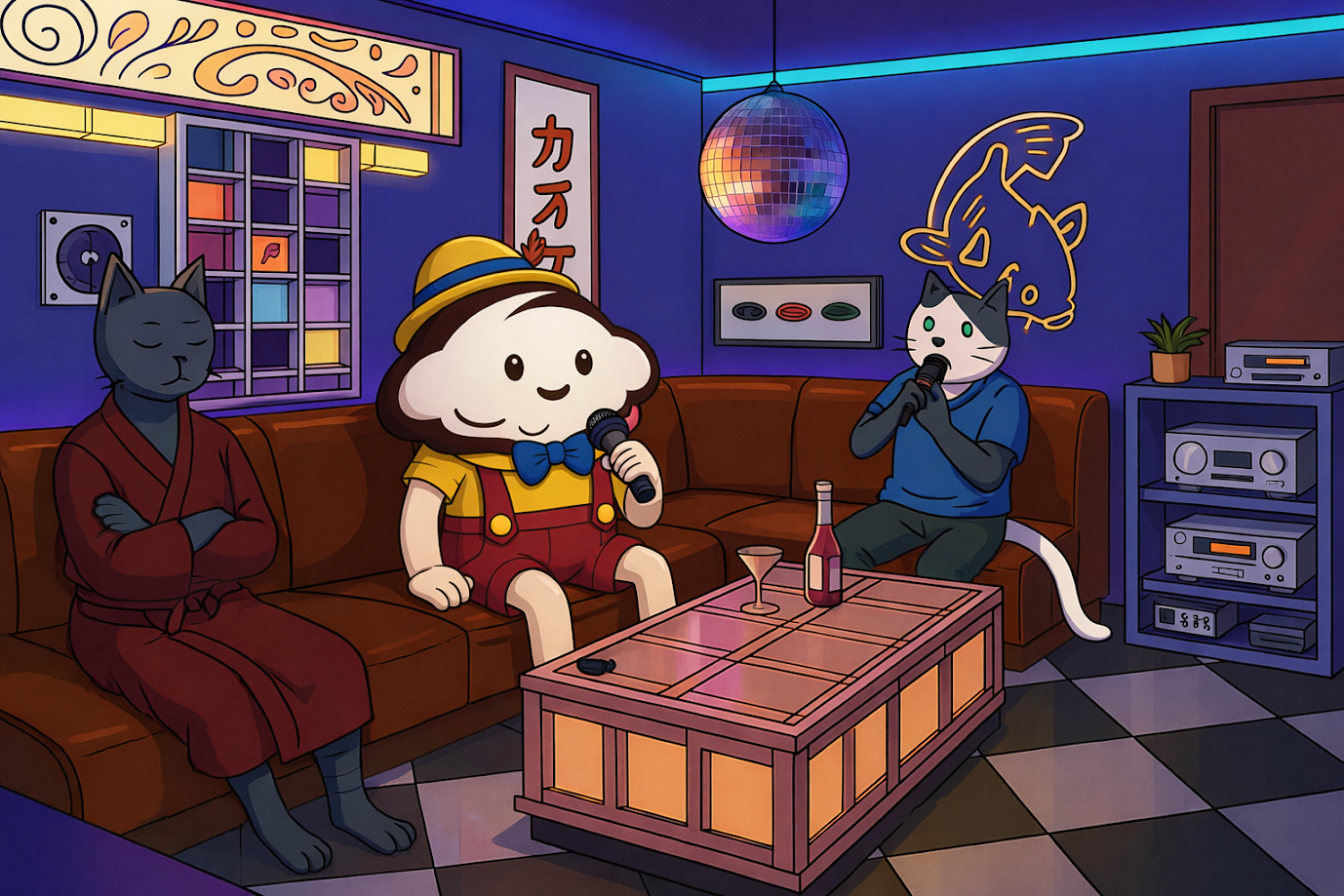 The TART mascot at karaoke with the cats